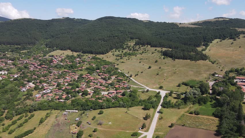 Aerial view of village of Zheravna with nineteenth century houses, Sliven Region, Bulgaria