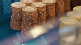 Stack of poker chips. Chips for gambling in a casino. Casino concept. Casino betting. Chips for gambling on a gambling table in a casino.  - Powered by Shutterstock - Get 15% off with code: PIKWIZARD15