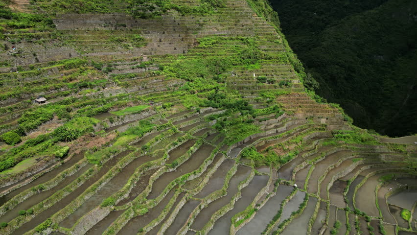 Aerial view of picturesque Batad Rice Terraces in Ifugao Province, Luzon Island, Philippines, 4k