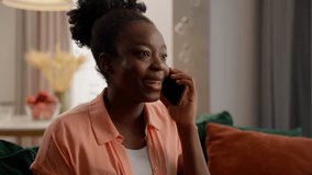 Annoyed frustrated African American business woman female businesswoman girl talking mobile phone call smartphone conflict arguing cellphone quarrel lost connection hear bad news indoors living room - Powered by Shutterstock - Get 15% off with code: PIKWIZARD15