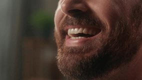 Close up happy bearded man Caucasian positive smiling funny guy male joyful dental toothy smile healthy white perfect teeth laughing at home dentistry cheerful laugh oral mouth health care medicine - Powered by Shutterstock - Get 15% off with code: PIKWIZARD15