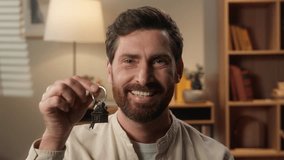 Caucasian man happy guy home owner new apartment showing keys real estate agent seller house first own dwelling buying renting buying flat purchase moving relocation day credit loan mortgage invest - Powered by Shutterstock - Get 15% off with code: PIKWIZARD15