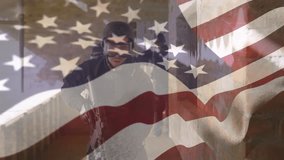 SWAT team member with American flag overlay, representing security and patriotism. tactical, law enforcement, defense, protection, national, armed - Powered by Shutterstock - Get 15% off with code: PIKWIZARD15