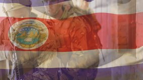 Military personnel in camouflage with Costa Rican flag animation overlay. Army, patriotism, armed forces, national flag, defense, soldier - Powered by Shutterstock - Get 15% off with code: PIKWIZARD15