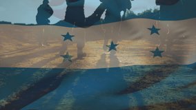 Silhouetted soldiers with Honduras flag overlay in animation, conveying patriotism. Military, national pride, defense, honor, courage, loyalty - Powered by Shutterstock - Get 15% off with code: PIKWIZARD15