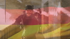 Military personnel in tactical gear with German flag animation overlay. soldier, combat, warfare, army, Germany, camouflage - Powered by Shutterstock - Get 15% off with code: PIKWIZARD15