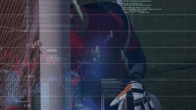 Graph and data animation over person holding soccer ball on field. Sports, analytics, data visualization, athlete, performance, statistics - Powered by Shutterstock - Get 15% off with code: PIKWIZARD15