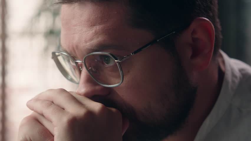 Anxious Caucasian executive male worker manager employee man thinking headache in office frustrated businessman agent guy feeling worried business fail leader bankruptcy money loss problem corporation