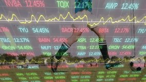 Stock market data animation over soccer players running on field. Finance, technology, sports, investment, data visualization, analytics - Powered by Shutterstock - Get 15% off with code: PIKWIZARD15
