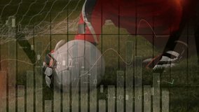 Kicking soccer ball, animation of financial data graphs overlaying scene. Sports, finance, growth, dynamic, motion, success - Powered by Shutterstock - Get 15% off with code: PIKWIZARD15