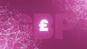 GBP British pounds currency symbol rotating on plexus background. Plexus of moving and connected lines and GBP symbols. 3D render. Loop seamless - Powered by Shutterstock - Get 15% off with code: PIKWIZARD15