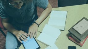 Person using tablet with world map and data processing animation overlay. Technology, innovation, analytics, digital, global, connectivity - Powered by Shutterstock - Get 15% off with code: PIKWIZARD15