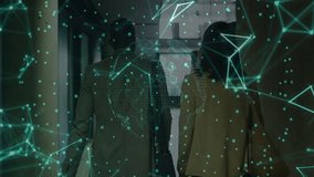 Walking in hallway, business professionals with digital network overlay in office. Corporate, teamwork, networking, technology, innovation, synergy - Powered by Shutterstock - Get 15% off with code: PIKWIZARD15