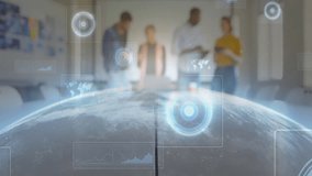 In office, diverse people collaborating using digital interface with data animation. Teamwork, business, innovation, brainstorming, collaboration, technology - Powered by Shutterstock - Get 15% off with code: PIKWIZARD15