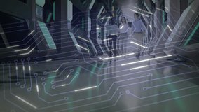 Animation of futuristic circuit board overlay on modern architectural structure. Technology, innovation, digital, architecture, design, electronics - Powered by Shutterstock - Get 15% off with code: PIKWIZARD15