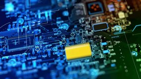 Glowing blue circuit board with microchip close-up animation. Detailed blue circuit board patterns. chip set future technology with circuit animation. - Powered by Shutterstock - Get 15% off with code: PIKWIZARD15