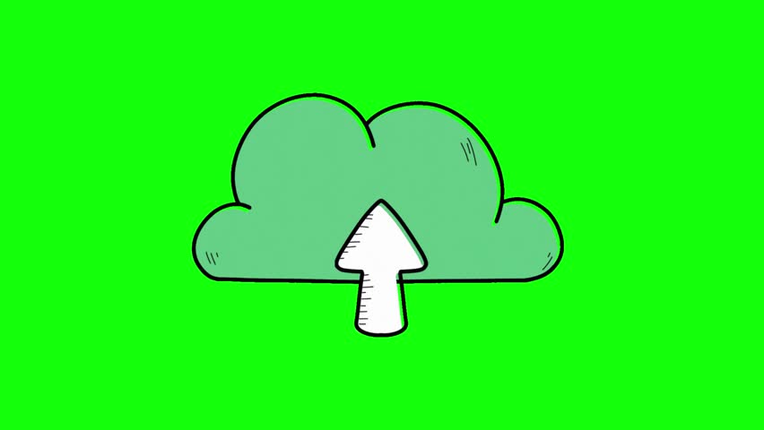 Animation of a cloud file upload icon with an arrow moving up, isolated on transparent background.	