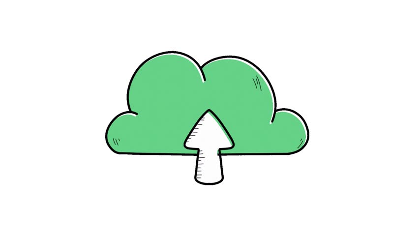 Animation of a cloud file upload icon with an arrow moving up, isolated on transparent background.	