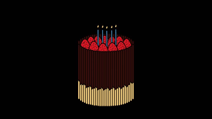 Birthday cake animation. cake animation. 4k video of birthday cake. Animated birthdays cakes with candle on transparent background.	