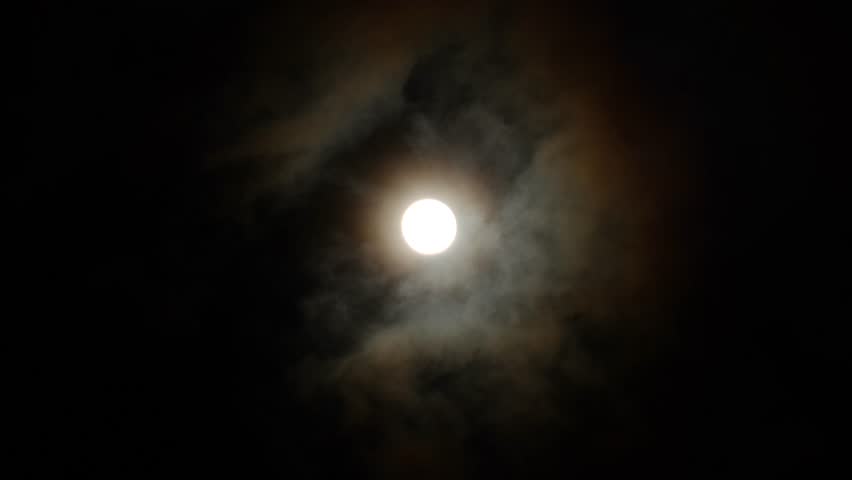 Full Moon Passing Through Dark, Grunge Clouds - Mysterious Night Sky