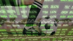Stock market data animation overlaying soccer players practicing on field. Finance, data visualization, investment, analysis, training, teamwork - Powered by Shutterstock - Get 15% off with code: PIKWIZARD15