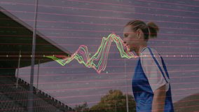 Running female soccer player with performance data animation overlay on field. athlete, sports, fitness, technology, data analysis, digital - Powered by Shutterstock - Get 15% off with code: PIKWIZARD15