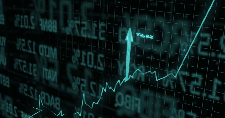 Digital financial data and graphs processing animation over grid background. Finance, data analysis, technology, economy, analytics, investment