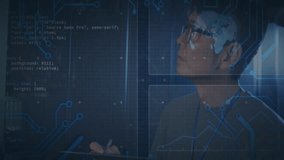 Using tablet with digital circuit animation, man representing technology integration. innovation, futuristic, connection, virtual, software, networking - Powered by Shutterstock - Get 15% off with code: PIKWIZARD15