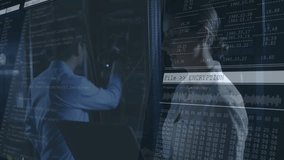 Working on servers, technicians analyzing encryption data overlay in dark room. Cybersecurity, technology, data analysis, IT professional, networking, digital - Powered by Shutterstock - Get 15% off with code: PIKWIZARD15