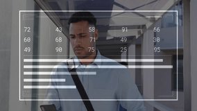 Walking business professional with data processing overlay, numbers, and graphs visible. analysis, technology, digital, finance, statistics - Powered by Shutterstock - Get 15% off with code: PIKWIZARD15