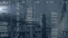 Analyzing digital data and graphs in industrial warehouse with animation background. Analytics, technology, data analysis, industry, innovation, futuristic - Powered by Shutterstock - Get 15% off with code: PIKWIZARD15