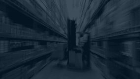 Financial graphs and data processing animation over blurred warehouse background. Finance, analytics, supply, logistics, inventory, technology - Powered by Shutterstock - Get 15% off with code: PIKWIZARD15