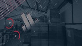 In warehouse, animation of data analytics and graphs overlaying industrial equipment. Industry, technology, automation, machinery, innovation, futuristic - Powered by Shutterstock - Get 15% off with code: PIKWIZARD15