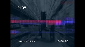 In warehouse, blurred aisle with timestamp and PLAY text overlay, showing animation. Storage, logistics, distribution - Powered by Shutterstock - Get 15% off with code: PIKWIZARD15