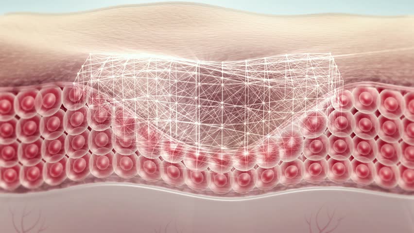 Essence, gel repairs sunken skin, inhibits melanin, pigmentation, activates deep skin cells, concept skin care beauty solution. Cosmetics advertisement, 3d animation.