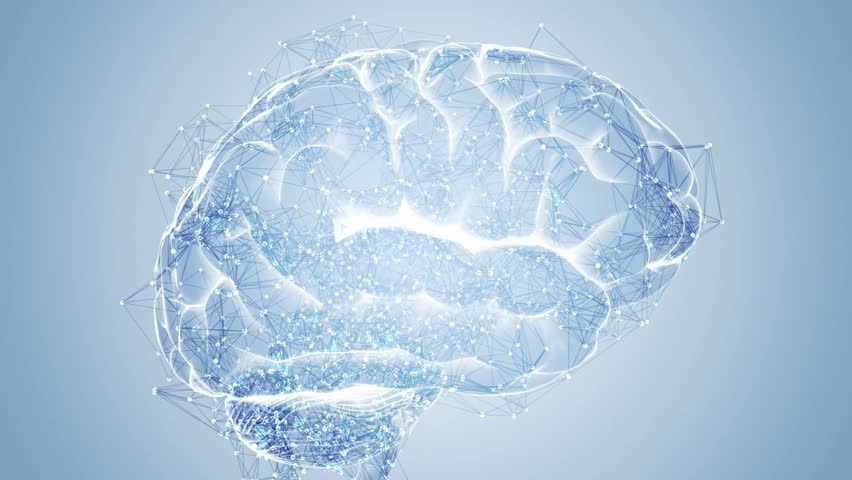 Technology Artificial intelligence AI blue brain animation digital data concept. Futuristic Cyber Technology Innovation network. tech HUD UI backgrounds