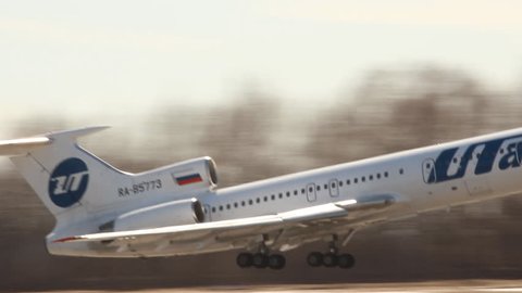 UFA, RUSSIA - APRIL 16: The Rise of the Tu-154 airline Utair, tail number RA-85681, Ufa airport, on April, 2013 in UFA, Russia. 