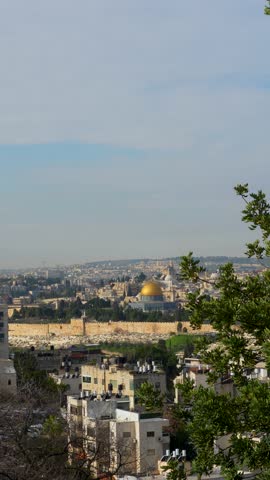 Daytime view of the old city of Jerusalem and the Dome of the Rock as seen from Mount Scopus - vertical