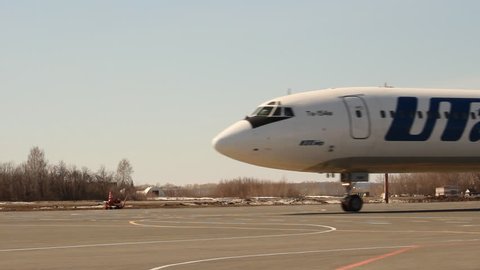 UFA, RUSSIA - APRIL 16: The Rise of the Tu-154 airline Utair, tail number RA-85681, Ufa airport, on April, 2013 in UFA, Russia. 