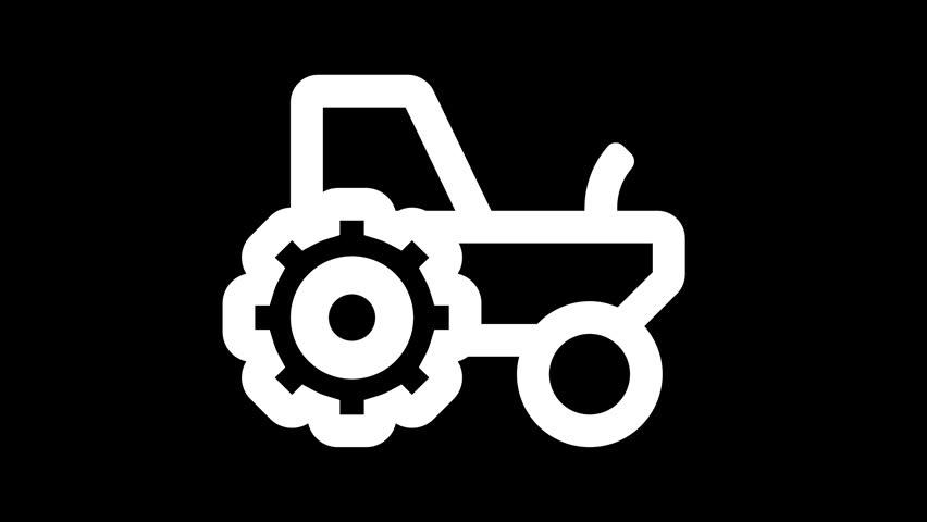 Icon tractor is distorted. Glitch. Noise, chromatic aberration, geometric distortion. Transparent background, looped. In-Out looped. Alpha BW at the end