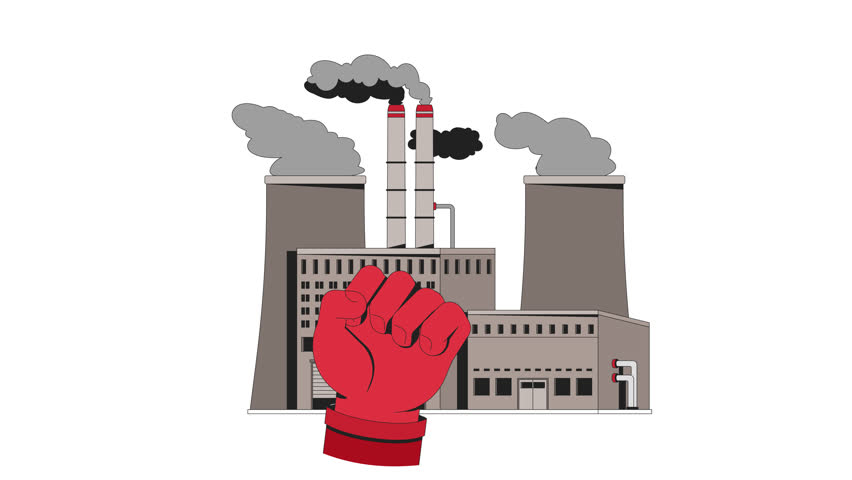 Industrial power and communist revolution 2D animation. Communism ideology. Raised fist clenched. Socialist movement animated composition cartoon flat concept metaphor 4K video isolated on white