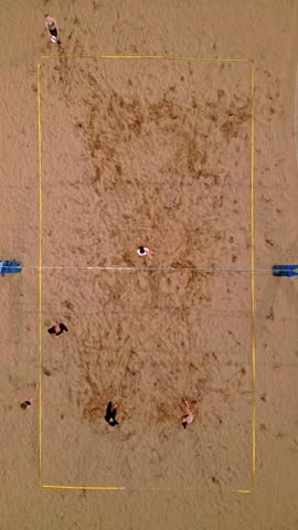 Drone View of Female Beach Volleyball Game in Action