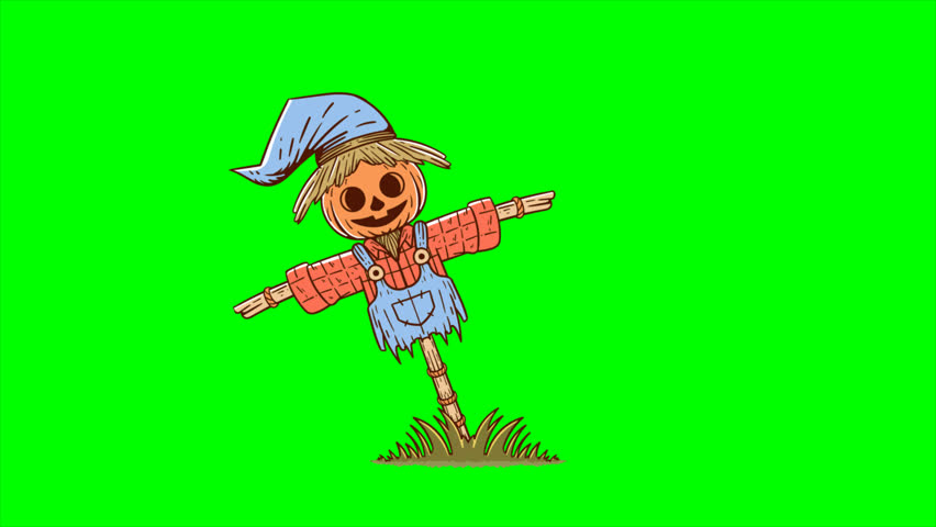cute cartoon scarecrow moving ping pong looping with green background