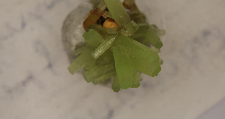 green Pyromorphite crystals in close-up