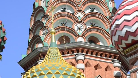 Saint Basil's Cathedral in Moscow on the Red Square. Closeup pan from the top to the bottom.