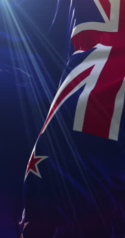 Flag of New Zealand waving, loop. 4K Vertical
