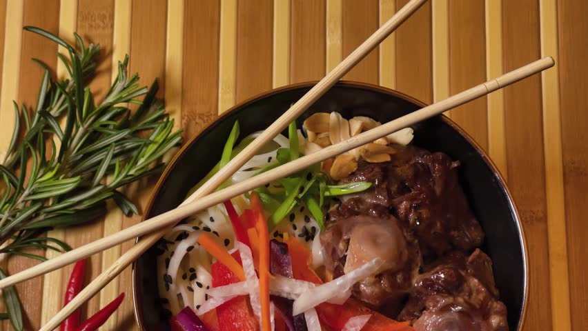 National Chinese soup with beef tail, vegetables and chicken egg