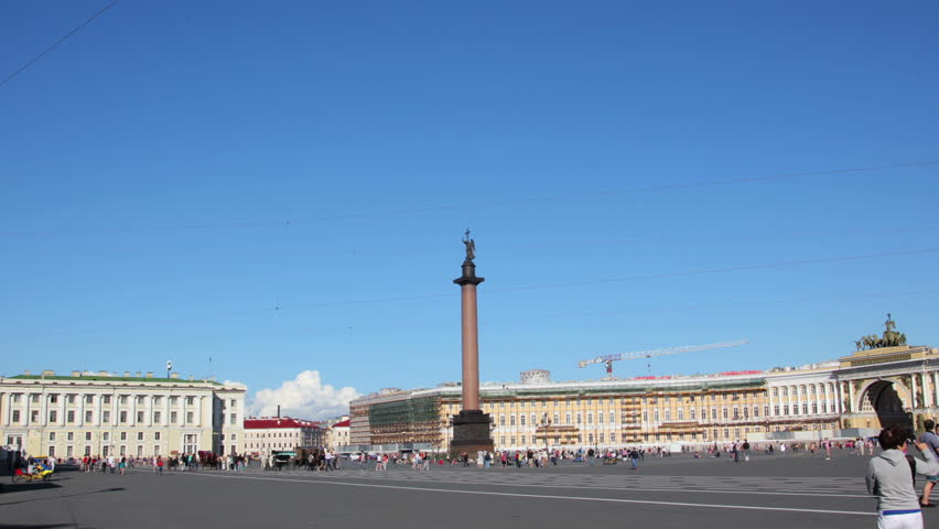 Alexander column on Palace Square in St. Petersburg Russia - timelapse in motion