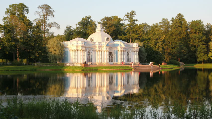 pavilion on lake in Pushkin park St. Petersburg Russia - timelapse in motion