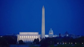 Washington D.C. Skyline at night of the Washington Monument, Lincoln Memorial, and US Capitol building. - Powered by Shutterstock - Get 15% off with code: PIKWIZARD15